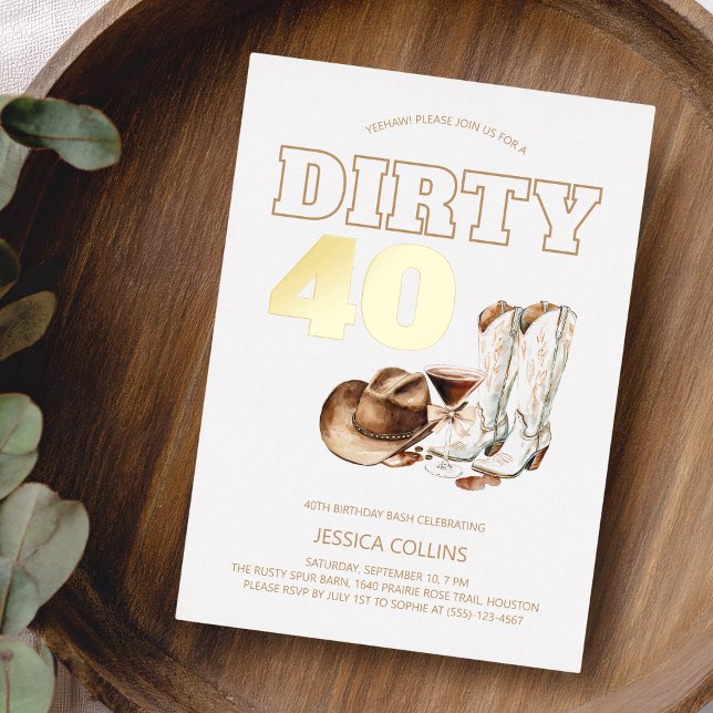 Modern Western Country Cowgirl 40th Birthday Party (Modern Western Country Cowgirl 40th Birthday Party Foil Invitation)