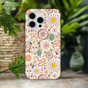 Modern Western Cow Skull Desert Sun Pattern iPhone 15 Pro Max Case