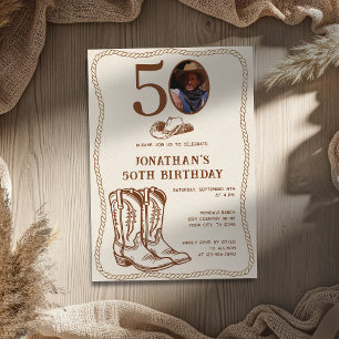 Modern Western Cowboy Boots 40 50 Photo Birthday Invitation