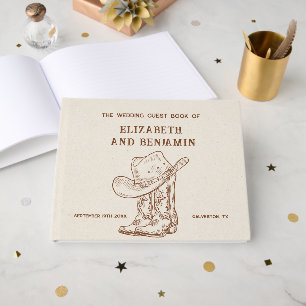 Modern Western Cowboy Boots and Hat Barn Wedding Guest Book