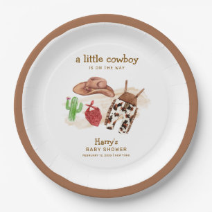 Modern Western Desert Cactus Cowboy Baby Shower Paper Plate