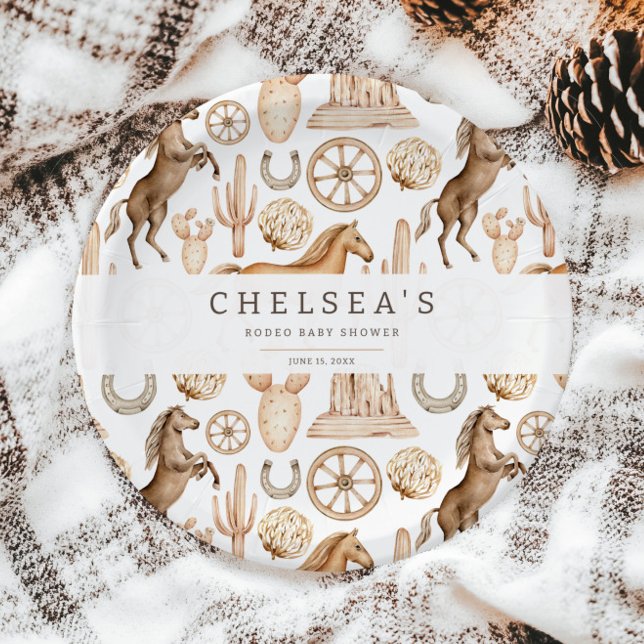 Modern Western Rodeo Watercolor Baby Shower Paper Plate (Creator Uploaded)