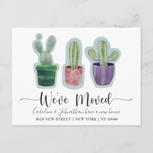 Modern We've Moved Cactus Announcement Postcard (Front)