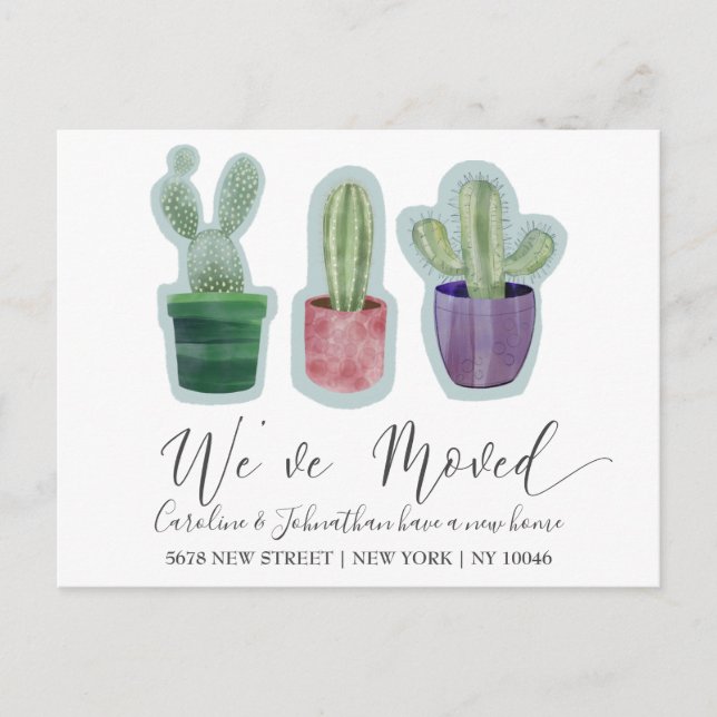 Modern We've Moved Cactus Announcement Postcard (Front)