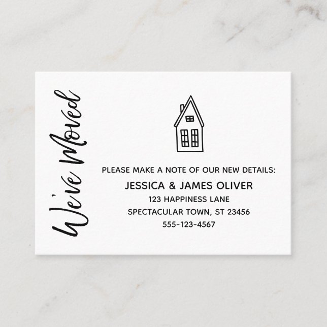 Modern "We've Moved" Card w/ Little House Drawing (Front)