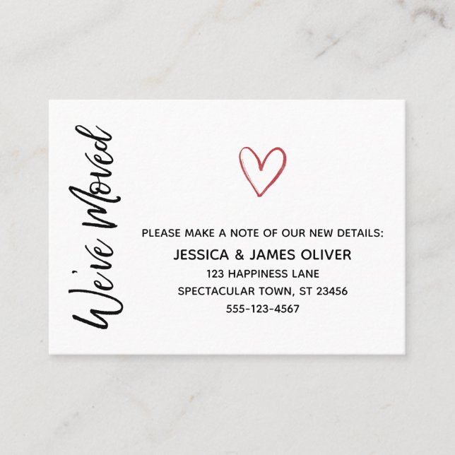 Modern "We've Moved" Card w/ Red Watercolor Heart (Front)