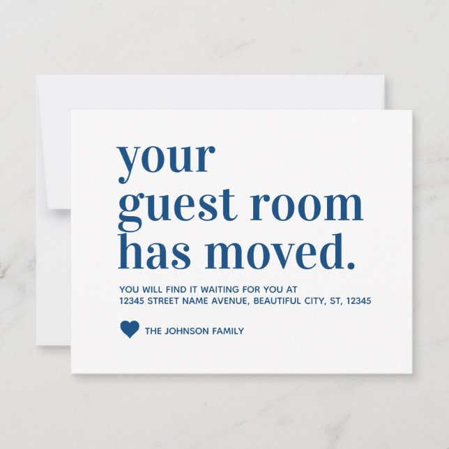 Modern We've Moved Guest Room Moving Navy Blue Announcement (Front)