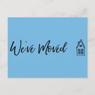 Modern We've Moved Little House Drawing Blue Postcard