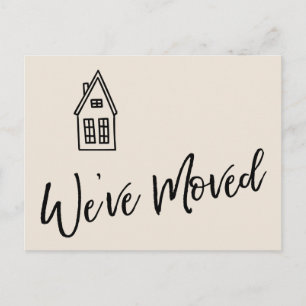 Modern We've Moved Little House Drawing Cream Postcard