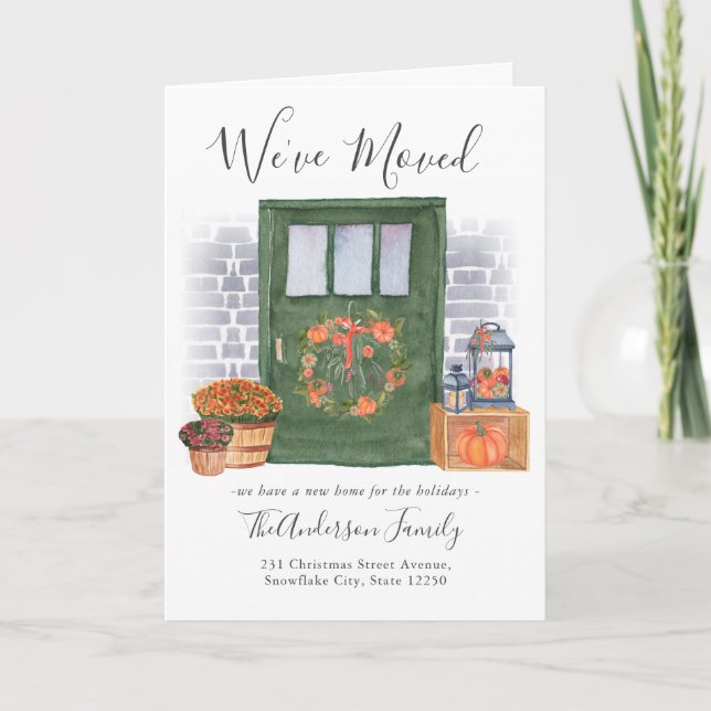 Modern We've Moved Pumpkin Door Holiday Moving Announcement (Front)