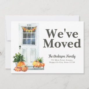 Modern We've Moved White Door Pumpkin Fall Moving Announcement
