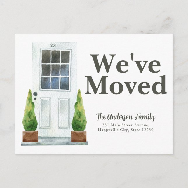 Modern We've Moved White Front Door Plants Moving Announcement Postcard (Front)