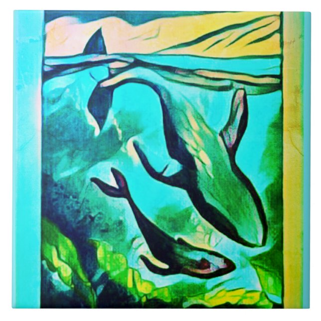 Modern Whale Art Ceramic Tile (Front)