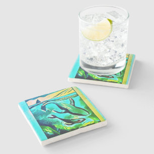 Modern Whale Art Stone Coaster