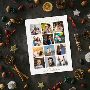 Modern What A Year In Review 12 Photo Collage Real Foil Holiday Card