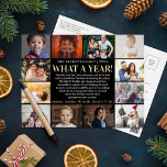 Modern What A Year In Review 12 Photo Collage Real Foil Holiday Postcard<br><div class="desc">These simple and modern real foil pressed holiday postcards are perfect for sending out to family and friends this year. Easily personalise them with your own wording and photos and be sure to wow your family and friends.</div>