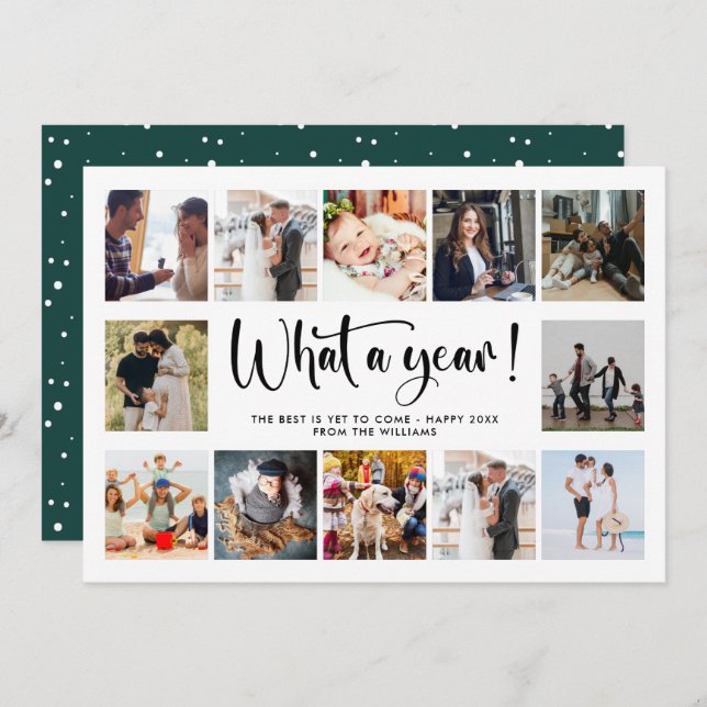 Modern What A Year Photo Collage Holiday Card (Front/Back)