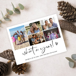 Modern What A Year Photo Collage  Holiday Postcard