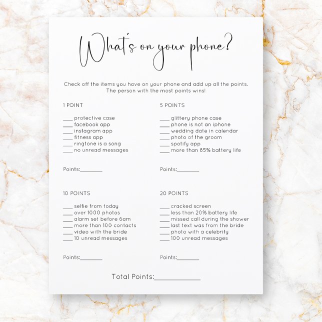 Modern What's On Your Phone Bridal Shower Game (Creator Uploaded)