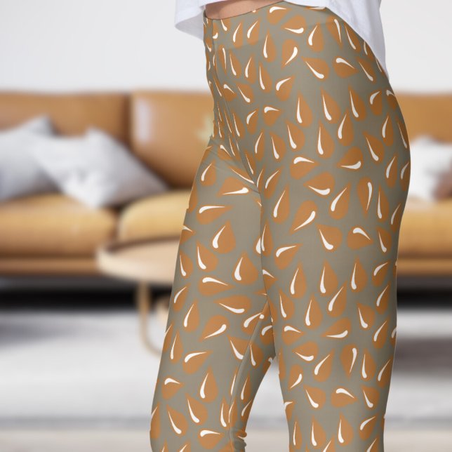 Modern Wheat Brown Flick Pattern Leggings (Modern Wheat Brown Flick Pattern Leggings)