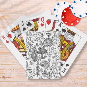 Modern Whimsical Black and White Trees Pattern Playing Cards