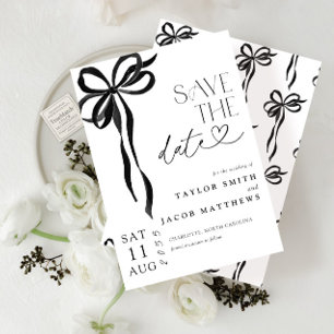 Modern Whimsical Black Bow Script Save the Date Invitation