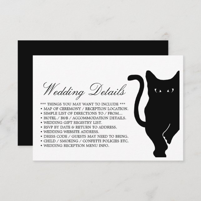 Modern Whimsical Black Cat Wedding Detail Enclosure Card (Front/Back)