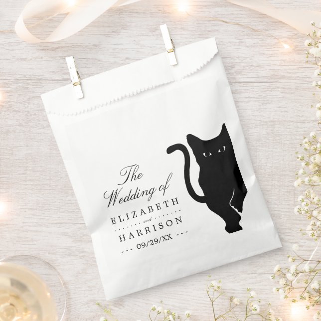 Modern Whimsical Black Cat Wedding Favour Bag (Clipped)