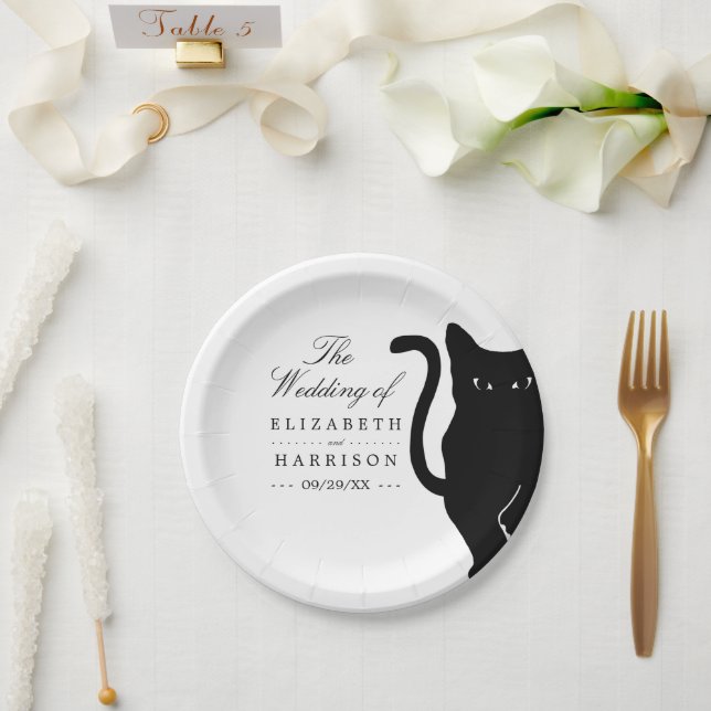 Modern Whimsical Black Cat Wedding Paper Plate (Wedding)