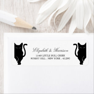 Modern Whimsical Black Cat Wedding Return Address Label