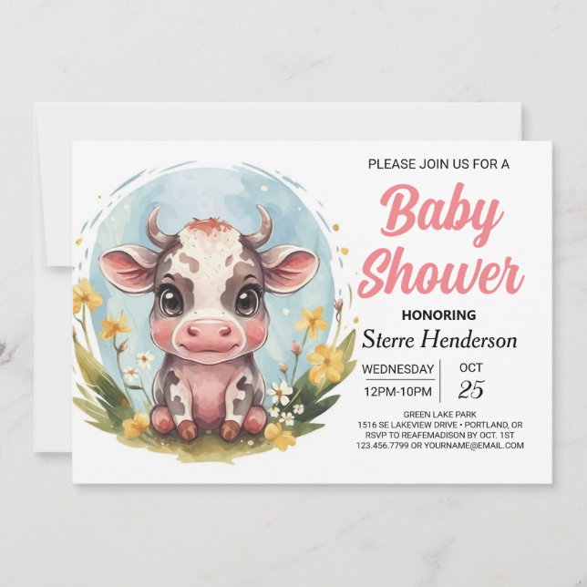 Modern Whimsical Chic Cow Baby Shower  Invitation (Front)