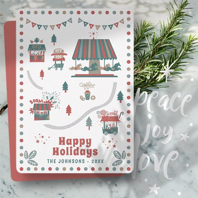 Modern Whimsical Christmas Carnival Market Holiday Card (Creator Uploaded)