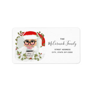 Modern Whimsical Christmas Santa Script Name Label