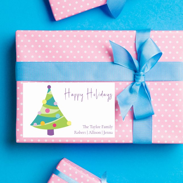 Modern Whimsical Christmas Tree | Family Name  Rectangular Sticker (Creator Uploaded)