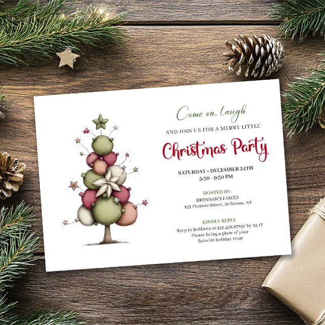 Modern Whimsical Christmas Tree Party Invitation (Modern Whimsical Christmas Tree Party Invitation)