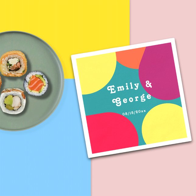 Modern Whimsical Colourful Groovy Abstract Wedding Napkin (Creator Uploaded)