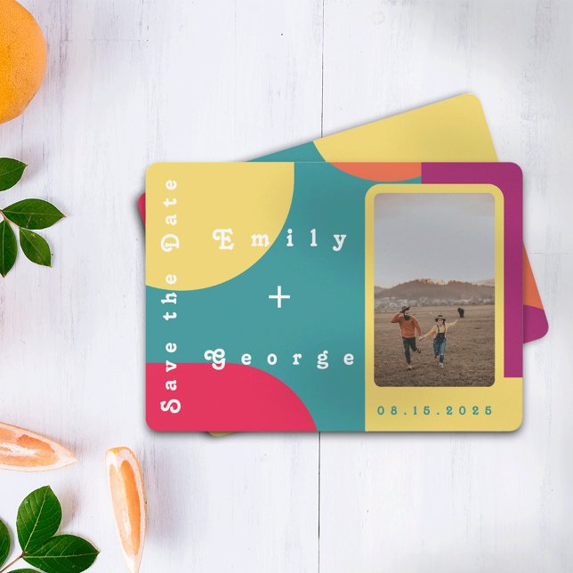 Modern Whimsical Colourful Groovy Abstract Wedding Save The Date (Creator Uploaded)