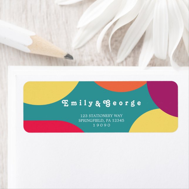 Modern Whimsical Colourful Groovy Return Address Label (Insitu)