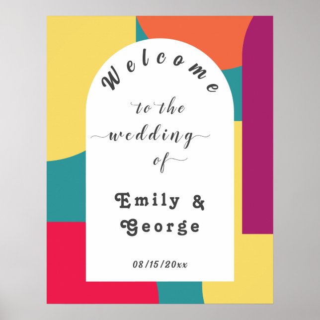 Modern Whimsical Colourful Groovy Wedding Welcome Poster (Front)