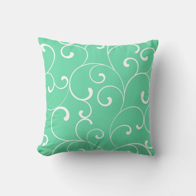 Modern Whimsical Curls Aqua Cushion (Front)
