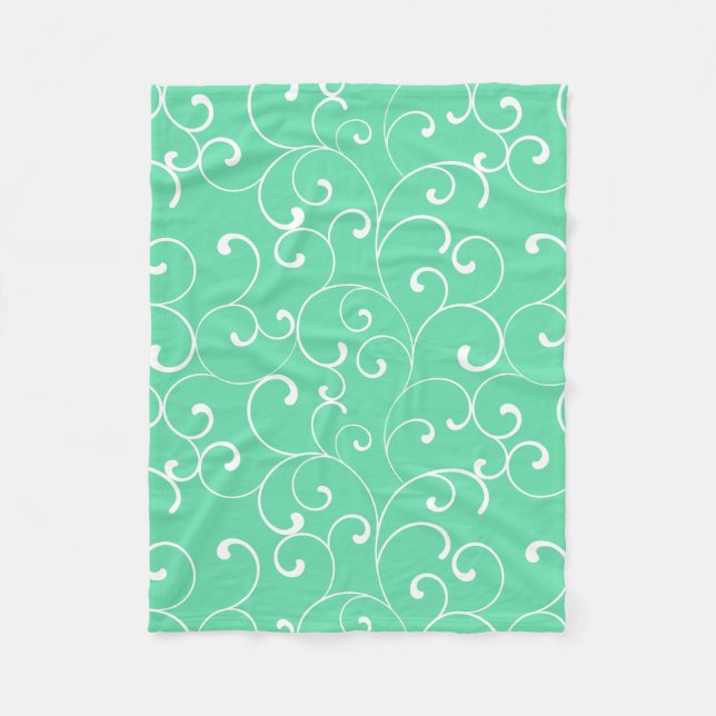 Modern Whimsical Curls Aqua Fleece Blanket (Front)