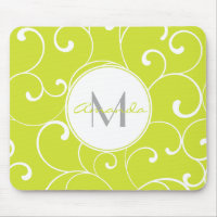 Modern Whimsical Curls Lime Green Monogram