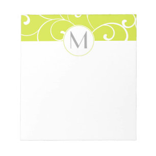 Modern Whimsical Curls Lime Green Monogram Notepad