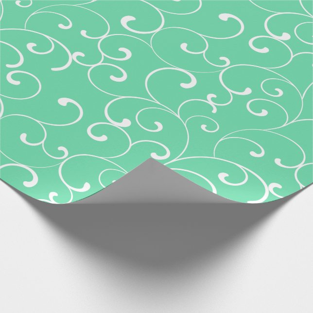 Modern Whimsical Curls Pattern Aqua Wrapping Paper (Corner)