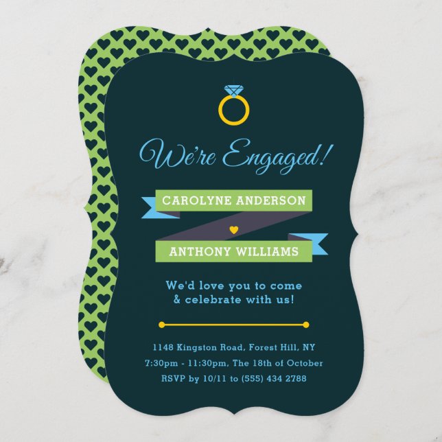 Modern Whimsical Engagement Party Invitations (Front/Back)