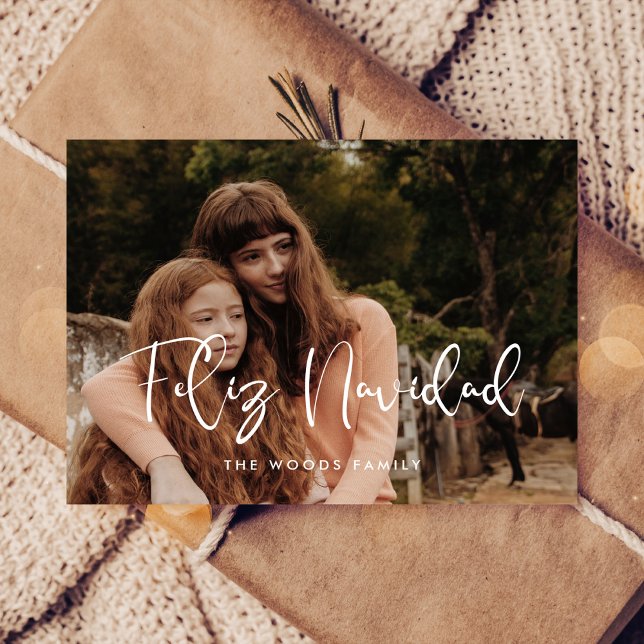 Modern whimsical Feliz Navidad Christmas photo Postcard (Creator Uploaded)