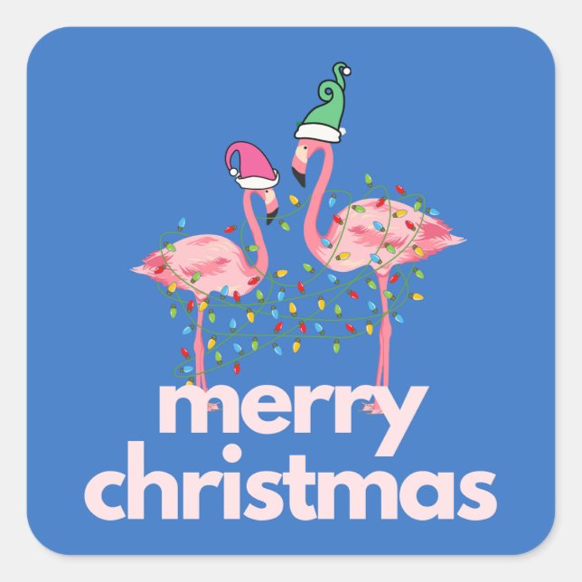 Modern Whimsical Flamingo Christmas Stickers (Front)
