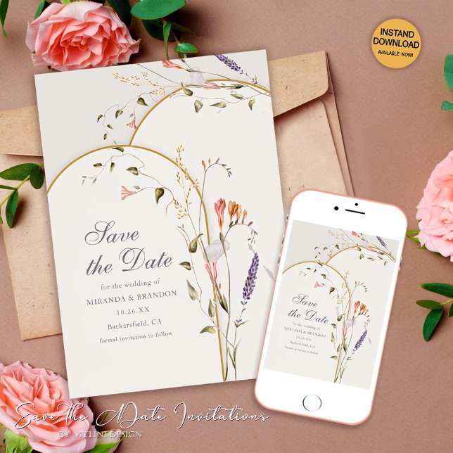 Modern Whimsical Floral Boho Wedding Save the Date Invitation (Creator Uploaded)