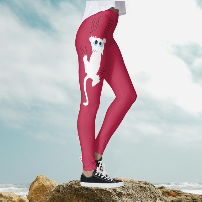 Modern Whimsical Fun Red White Cat Mum Cartoon  Leggings (Creator Uploaded)