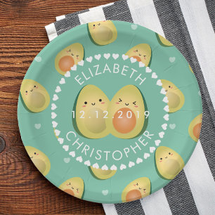 Modern Whimsical Funny Avocados Cute Wedding Party Paper Plate